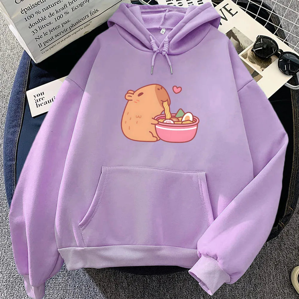 kawaiies-softtoys-plushies-kawaii-plush-Capybara Eating Ramen Unisex Hoodie Apparel Light Purple XL 