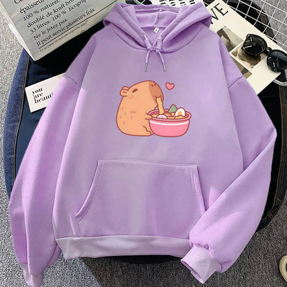 kawaiies-softtoys-plushies-kawaii-plush-Capybara Eating Ramen Unisex Hoodie Apparel Light Purple XL 