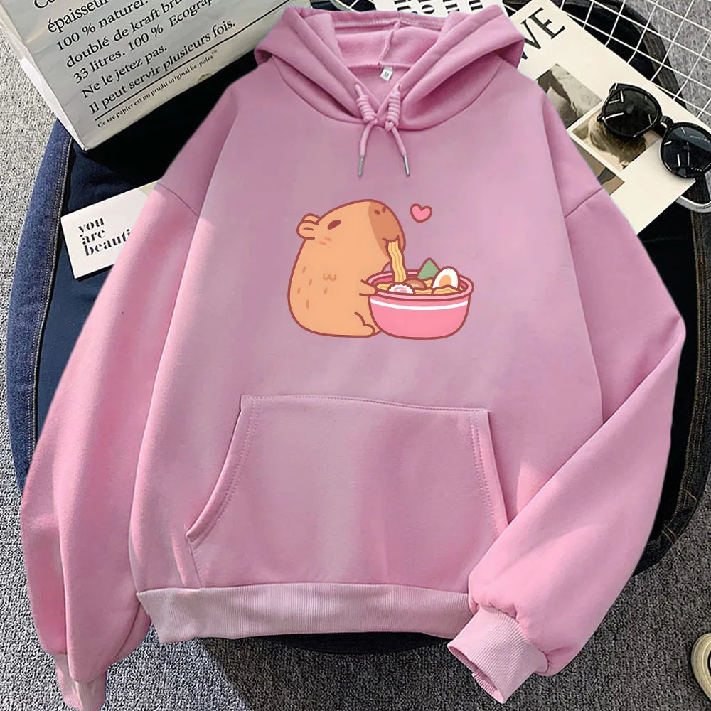 kawaiies-softtoys-plushies-kawaii-plush-Capybara Eating Ramen Unisex Hoodie Apparel Pink XXXL 