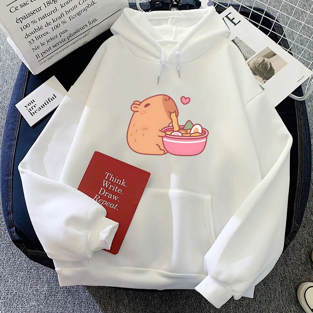 kawaiies-softtoys-plushies-kawaii-plush-Capybara Eating Ramen Unisex Hoodie Apparel White XXL 