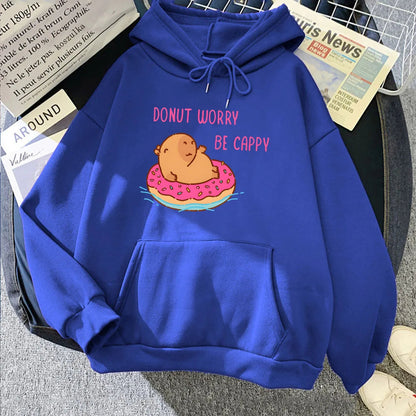 kawaiies-softtoys-plushies-kawaii-plush-Capybara Floating Donut Don't Worry Be Cappy Unisex Hoodies Apparel Blue XS 