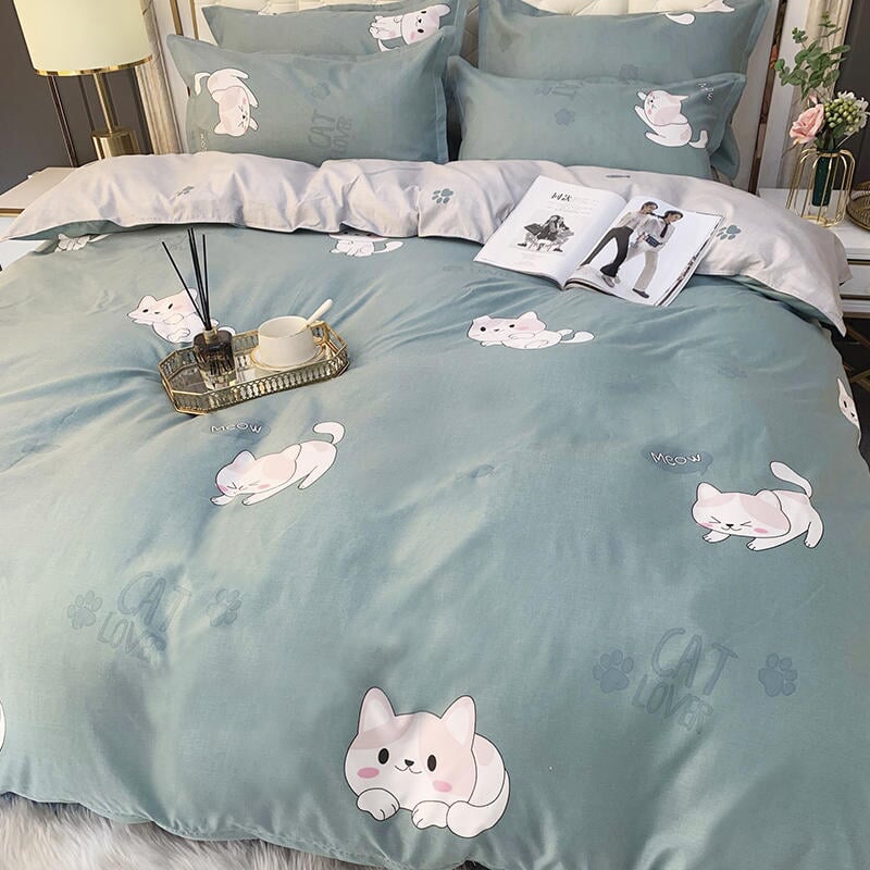 kawaiies-softtoys-plushies-kawaii-plush-Cartoon Cat Dog 120gsm Polyester Bedding Set Bedding Sets 