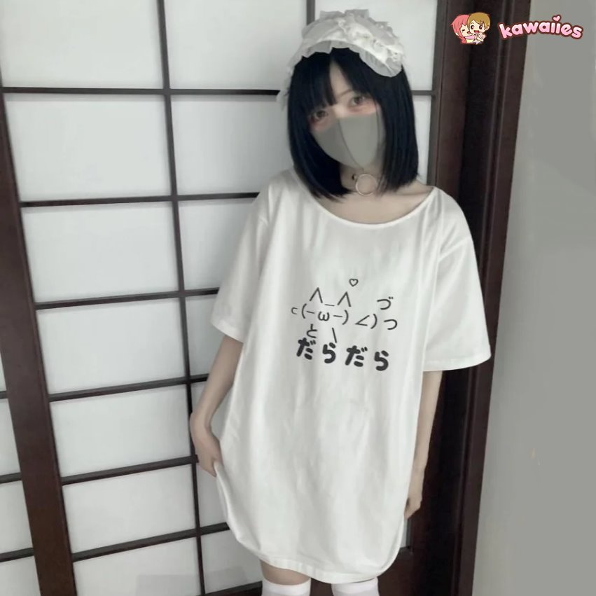 kawaiies-softtoys-plushies-kawaii-plush-Cat Symbol Japanese Text White Women's Tee Apparel 