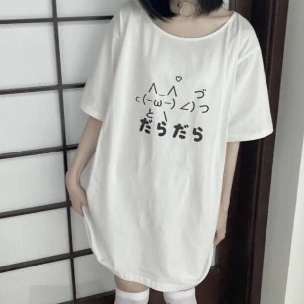 kawaiies-softtoys-plushies-kawaii-plush-Cat Symbol Japanese Text White Women's Tee Apparel 