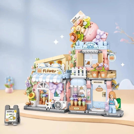 kawaiies-softtoys-plushies-kawaii-plush-Cat Taiyaki Flower Cafes Foldable Micro Building Set Collection Build it Flower Cafe (No Box) 