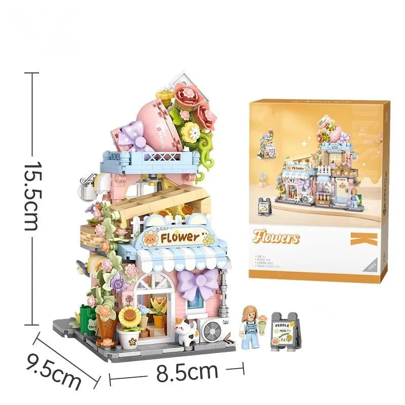 kawaiies-softtoys-plushies-kawaii-plush-Cat Taiyaki Flower Cafes Foldable Micro Building Set Collection Build it Flower Cafe (With Box) 