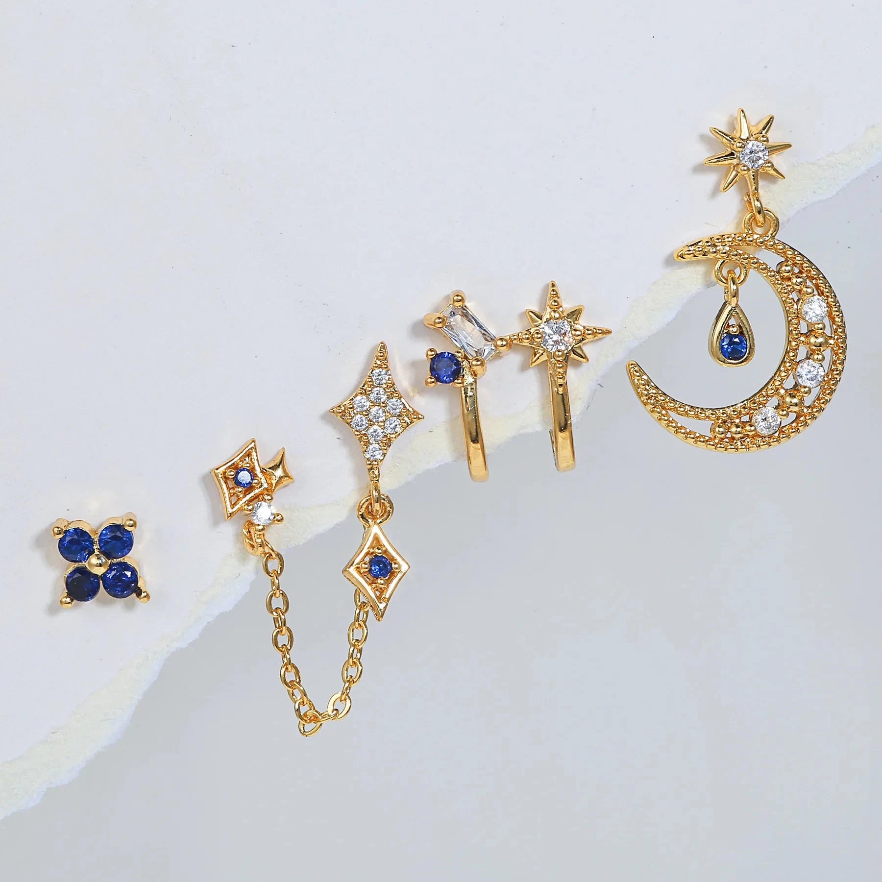 kawaiies-softtoys-plushies-kawaii-plush-Celestial Moon & Star 18k Gold-plating Earrings (4pc Set) Jewelry 