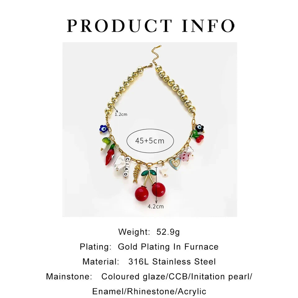 kawaiies-softtoys-plushies-kawaii-plush-Cherry Pop Maximalist Charm Necklace Jewelry 
