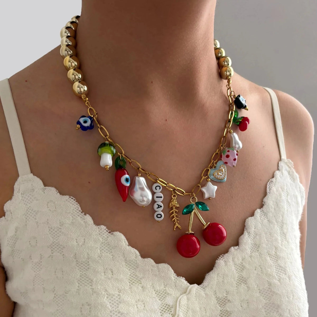 kawaiies-softtoys-plushies-kawaii-plush-Cherry Pop Maximalist Charm Necklace Jewelry 