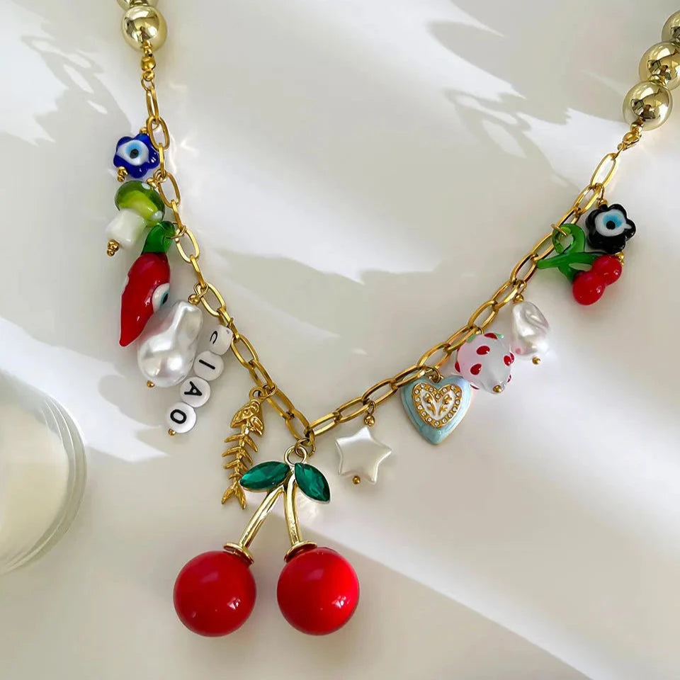 kawaiies-softtoys-plushies-kawaii-plush-Cherry Pop Maximalist Charm Necklace Jewelry 