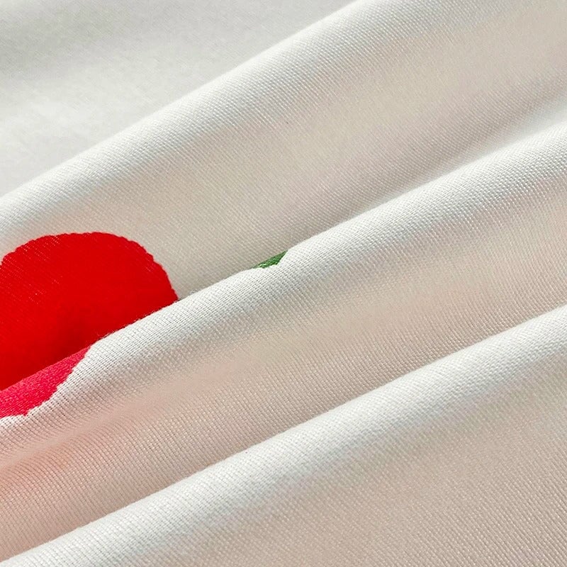 kawaiies-softtoys-plushies-kawaii-plush-Cherry-Themed Checkered Polyester Bedding Set with Bed Sheet Home Decor 