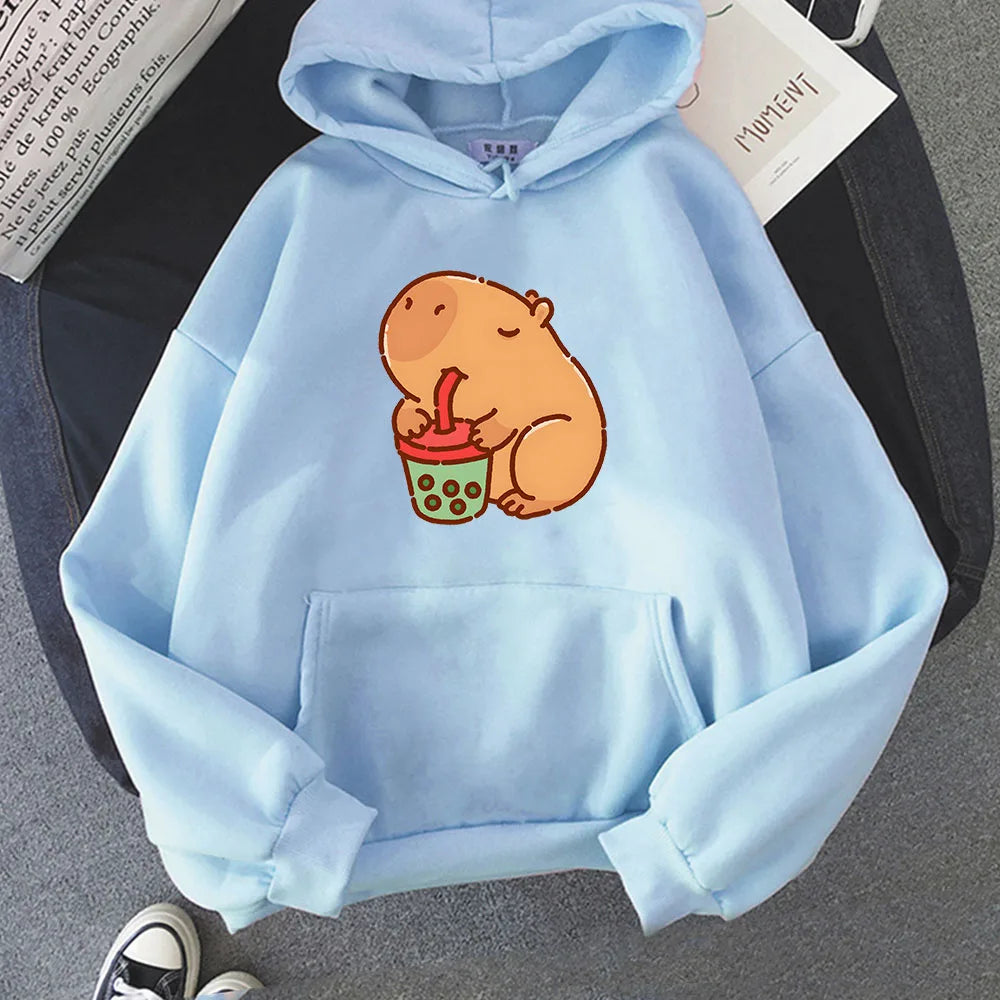 Chonky Capybara Drinking Matcha Bubble Tea Unisex Hoodie
