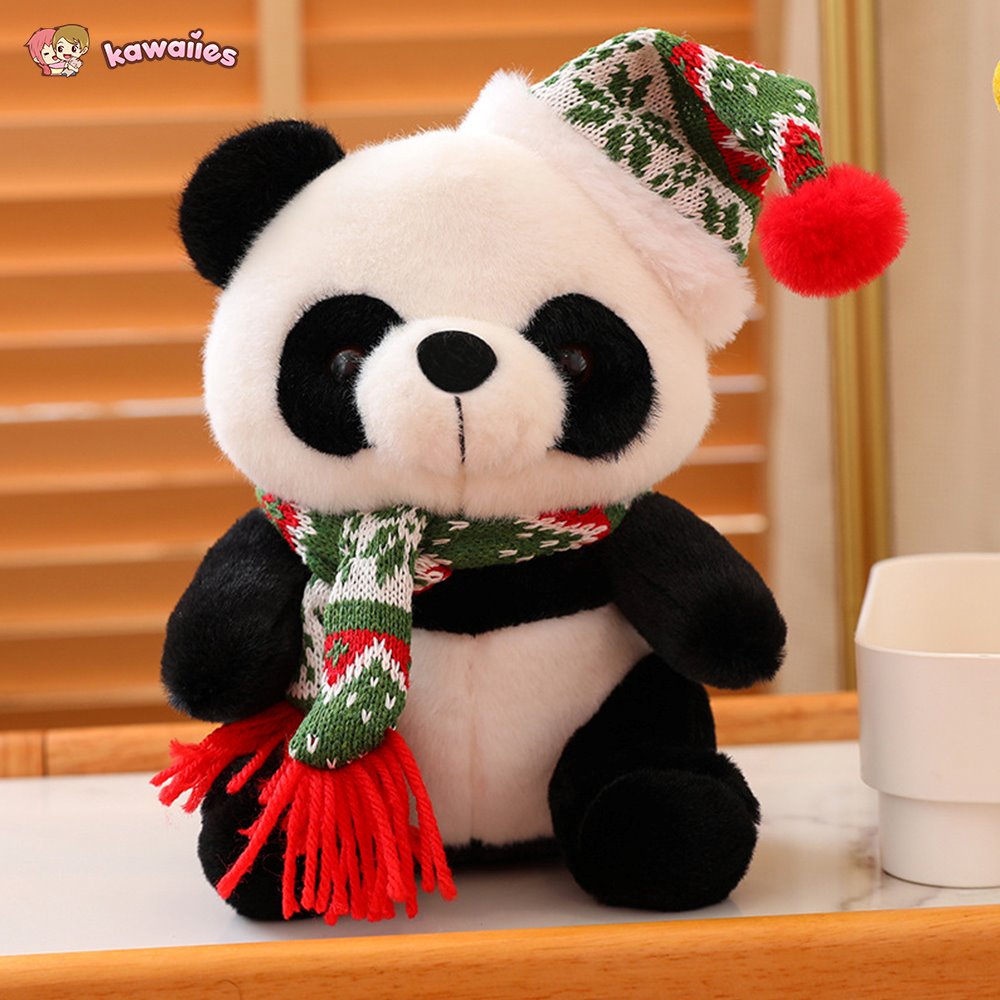 kawaiies-softtoys-plushies-kawaii-plush-Christmas Santa Panda Plushies Soft toy Green Scarf 