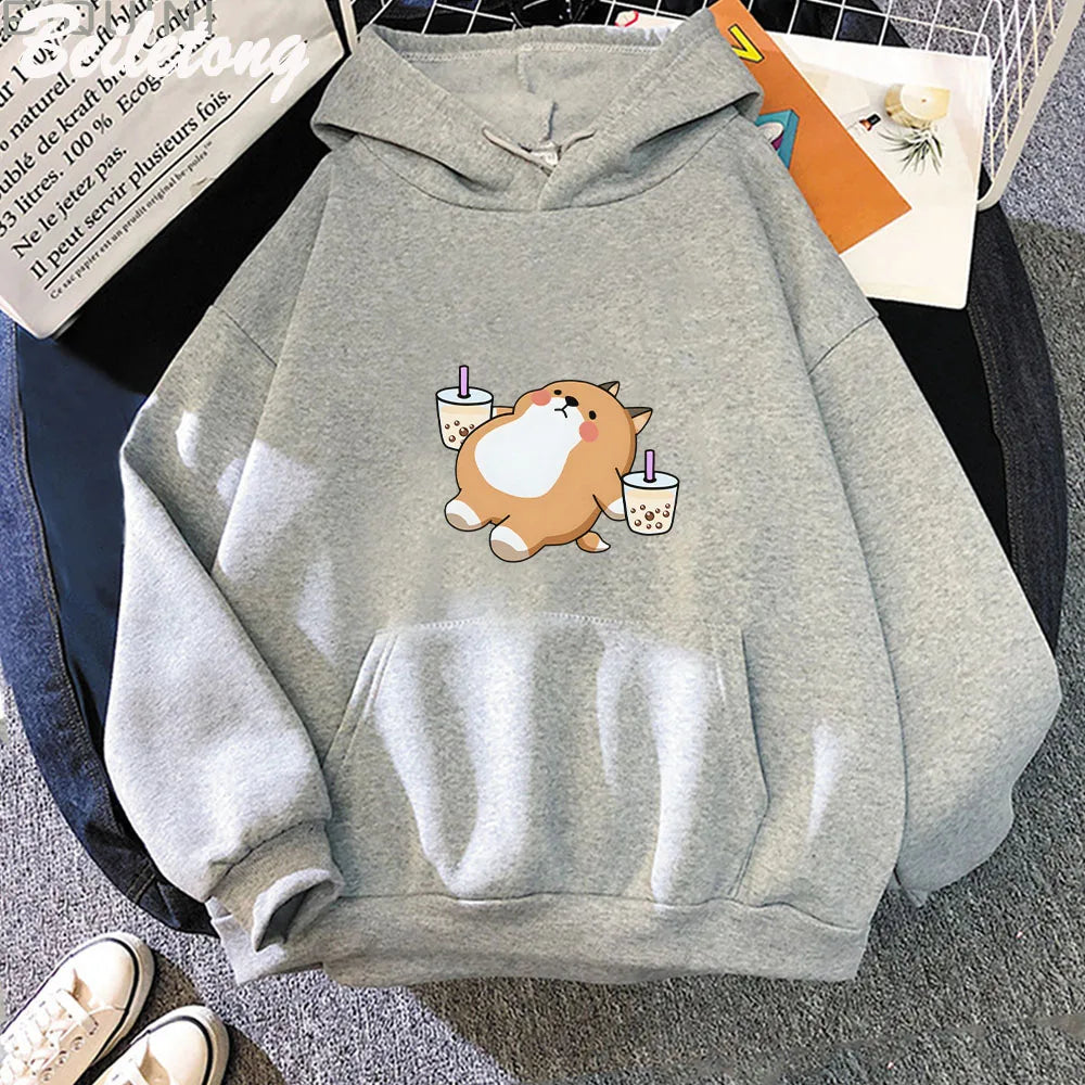 Chubby Shiba Inu Bubble Tea Unisex Hoodie Kawaiies