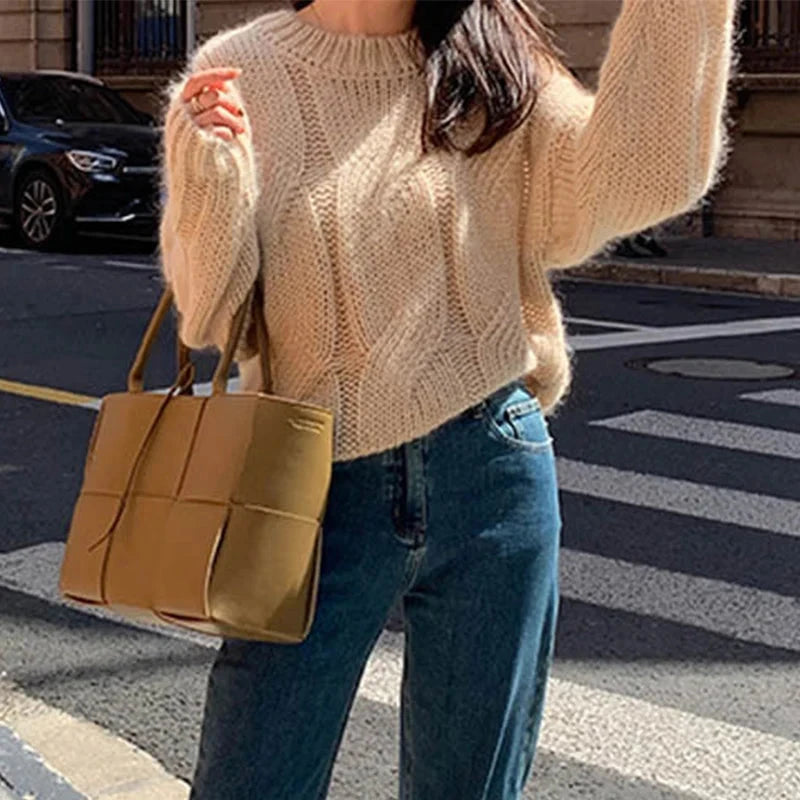 kawaiies-softtoys-plushies-kawaii-plush-Chunky Twist Vintage O-Neck Pullover Knit Sweater Apparel 