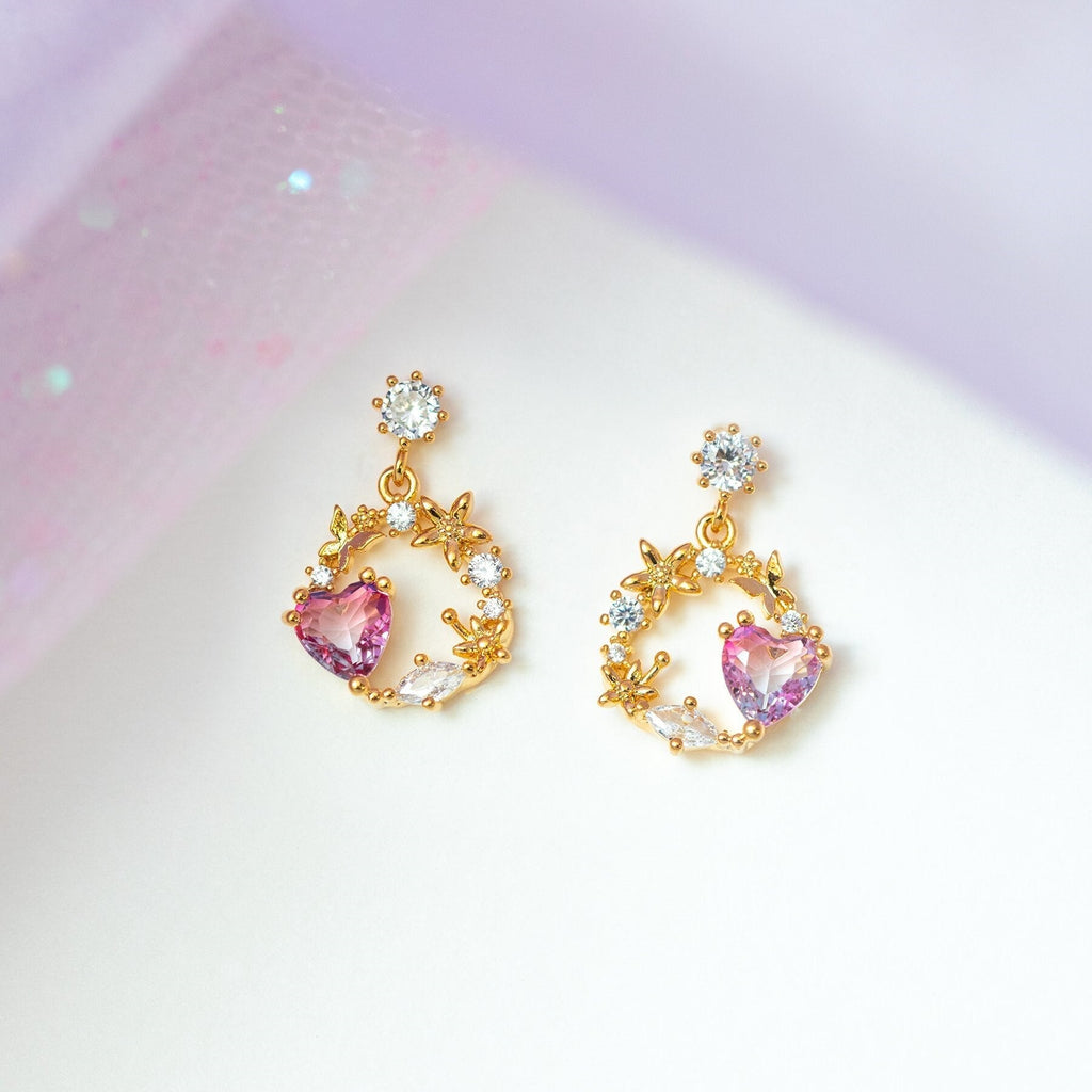 kawaiies-softtoys-plushies-kawaii-plush-Circle of Love Heart Gold-Plated Hanging Stud Earrings Earrings Gold 