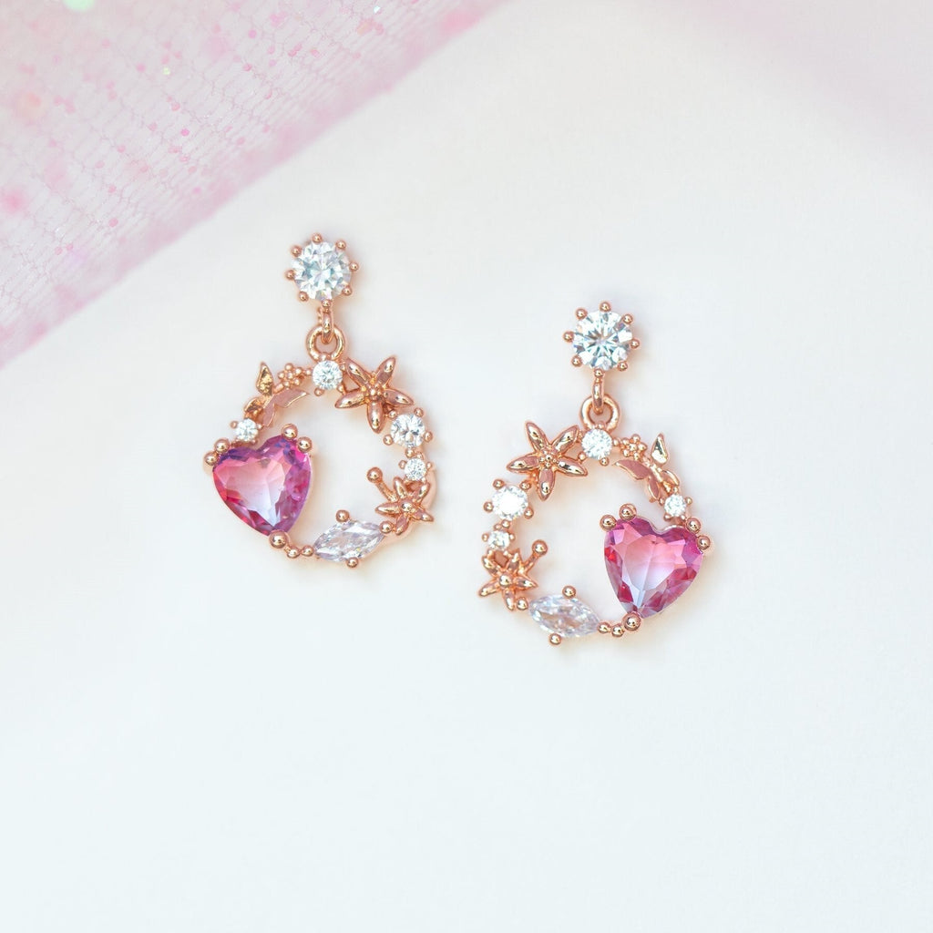 kawaiies-softtoys-plushies-kawaii-plush-Circle of Love Heart Gold-Plated Hanging Stud Earrings Earrings Rose Gold 