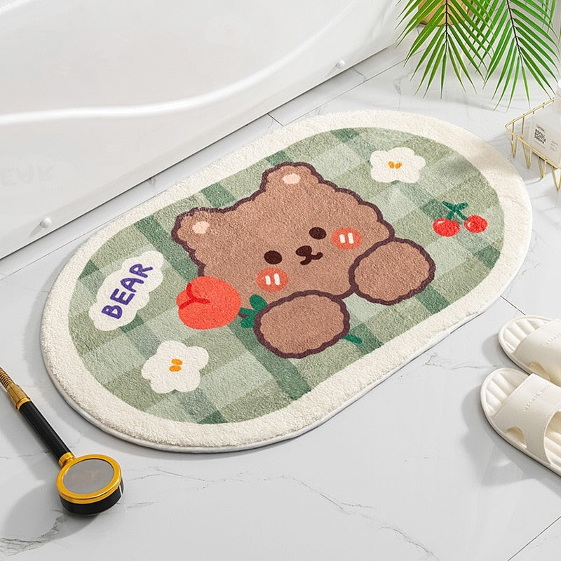 kawaiies-softtoys-plushies-kawaii-plush-Circle Oval Bear Bunny Bathroom Mat Collection | NEW Home Decor Brown Bear 40 x 60cm 