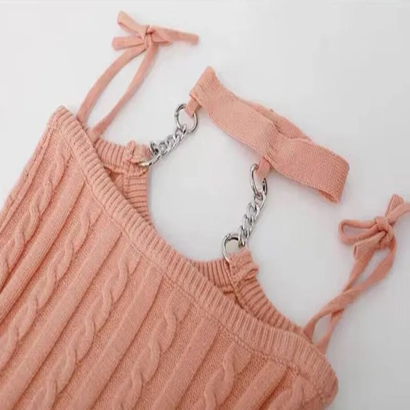 kawaiies-softtoys-plushies-kawaii-plush-Coral Pink Cardigan Dress Ribbed Women's 2pc Knit Set Apparel 