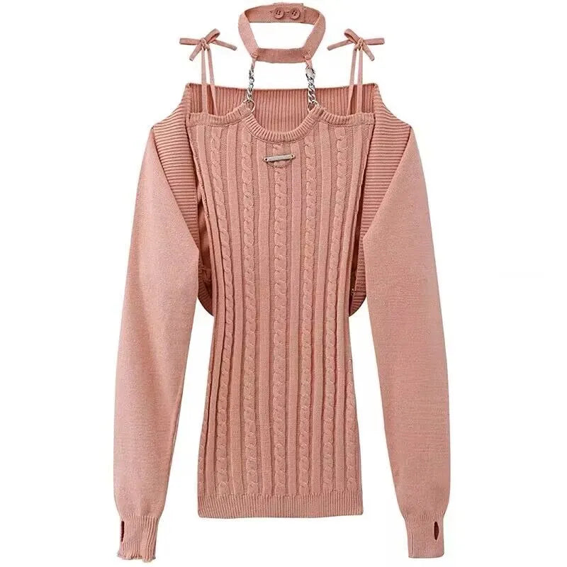 kawaiies-softtoys-plushies-kawaii-plush-Coral Pink Cardigan Dress Ribbed Women's 2pc Knit Set Apparel S 