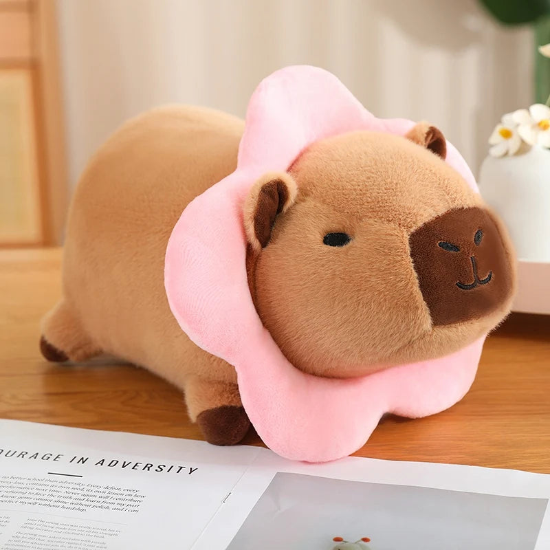 kawaiies-softtoys-plushies-kawaii-plush-Cosplay Laying Capybara Animal Plush Soft toy Pink Flower 25cm 