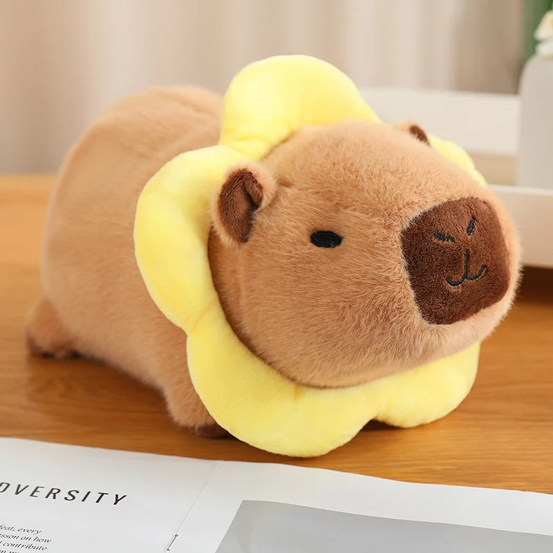 kawaiies-softtoys-plushies-kawaii-plush-Cosplay Laying Capybara Animal Plush Soft toy Yellow Flower 25cm 