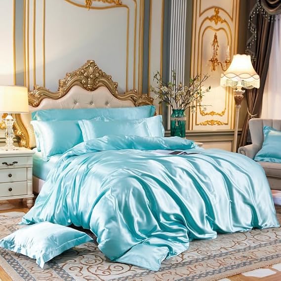 kawaiies-softtoys-plushies-kawaii-plush-Cream Baby Blue Luxury Satin Bedding Set Bedding Sets 