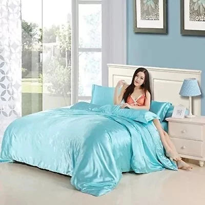 kawaiies-softtoys-plushies-kawaii-plush-Cream Baby Blue Luxury Satin Bedding Set Bedding Sets 