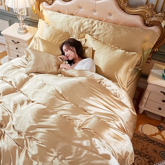 kawaiies-softtoys-plushies-kawaii-plush-Cream Baby Blue Luxury Satin Bedding Set Bedding Sets 