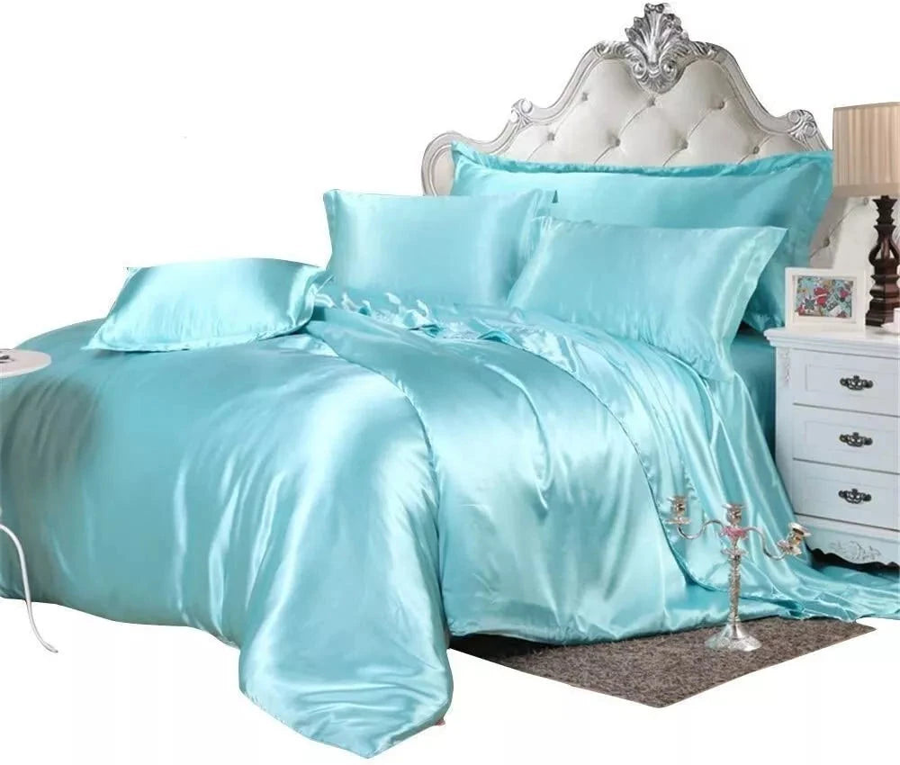 kawaiies-softtoys-plushies-kawaii-plush-Cream Baby Blue Luxury Satin Bedding Set Bedding Sets 