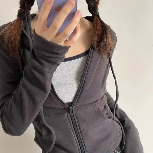 kawaiies-softtoys-plushies-kawaii-plush-Cropped Soft Stretch Zip-Up Hoodie Apparel Charcoal M 