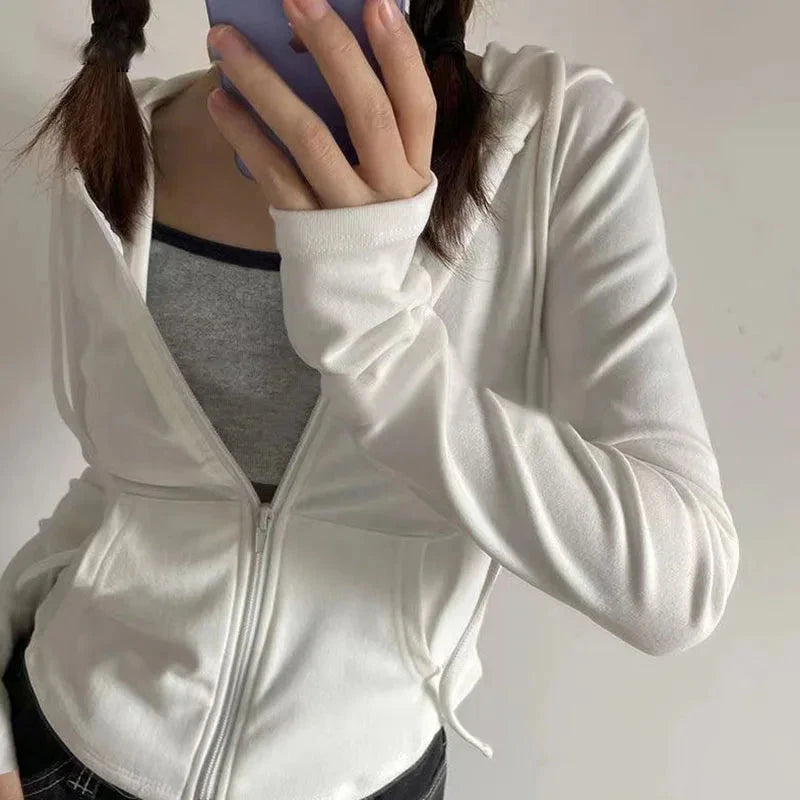 kawaiies-softtoys-plushies-kawaii-plush-Cropped Soft Stretch Zip-Up Hoodie Apparel White M 