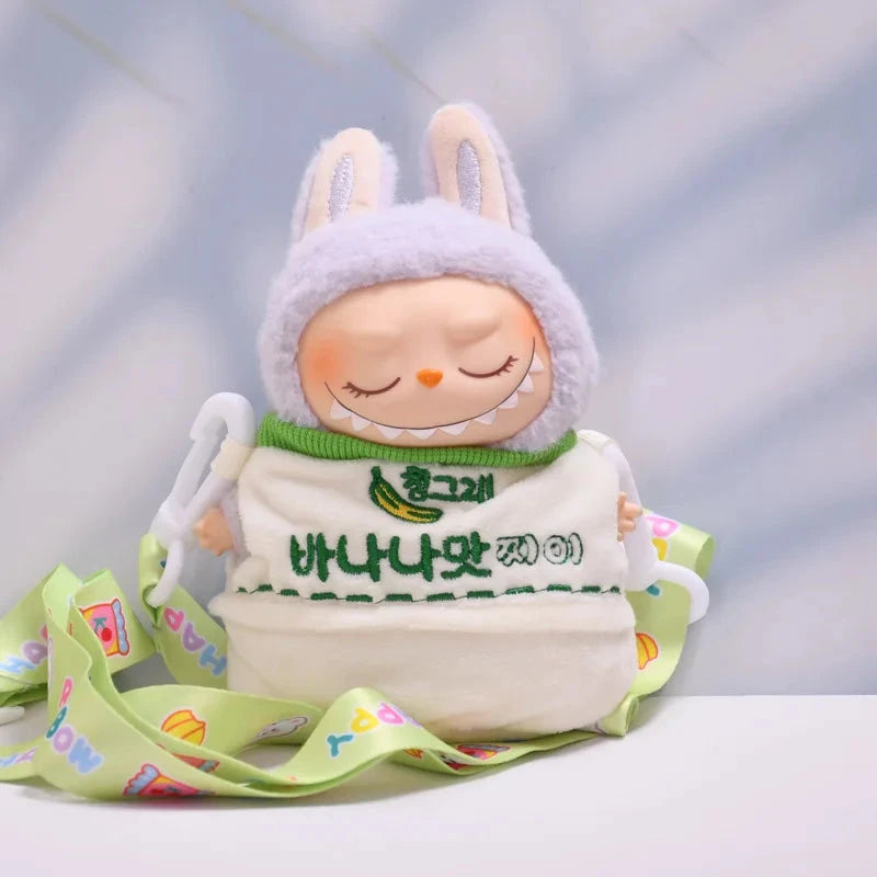 kawaiies-softtoys-plushies-kawaii-plush-. Cute Banana Milk Labubu Outfit with Straps Accessories 