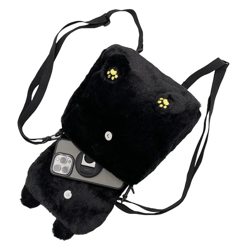 kawaiies-softtoys-plushies-kawaii-plush-Cute Fluffy Moon Black Cat Plush Bag Bag 