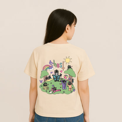 kawaiies-softtoys-plushies-kawaii-plush-Cute Ghost Band Illustration Unisex Tee Apparel Cream XS 