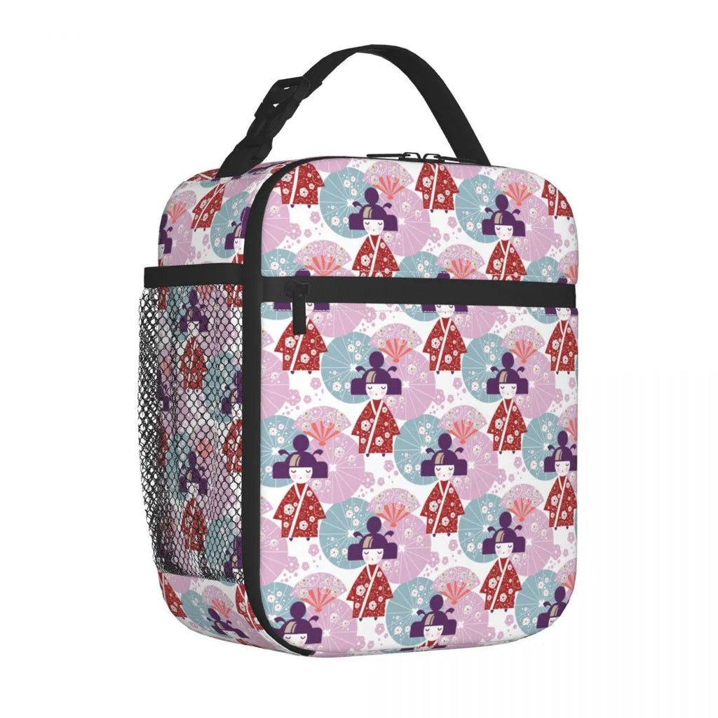 kawaiies-softtoys-plushies-kawaii-plush-Cute Japanese-themed Kimono Kokeshi Doll Lunch Boxes Bag Pink 