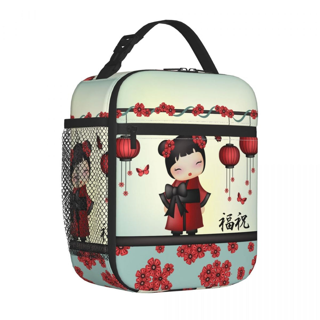kawaiies-softtoys-plushies-kawaii-plush-Cute Japanese-themed Kimono Kokeshi Doll Lunch Boxes Bag Red 