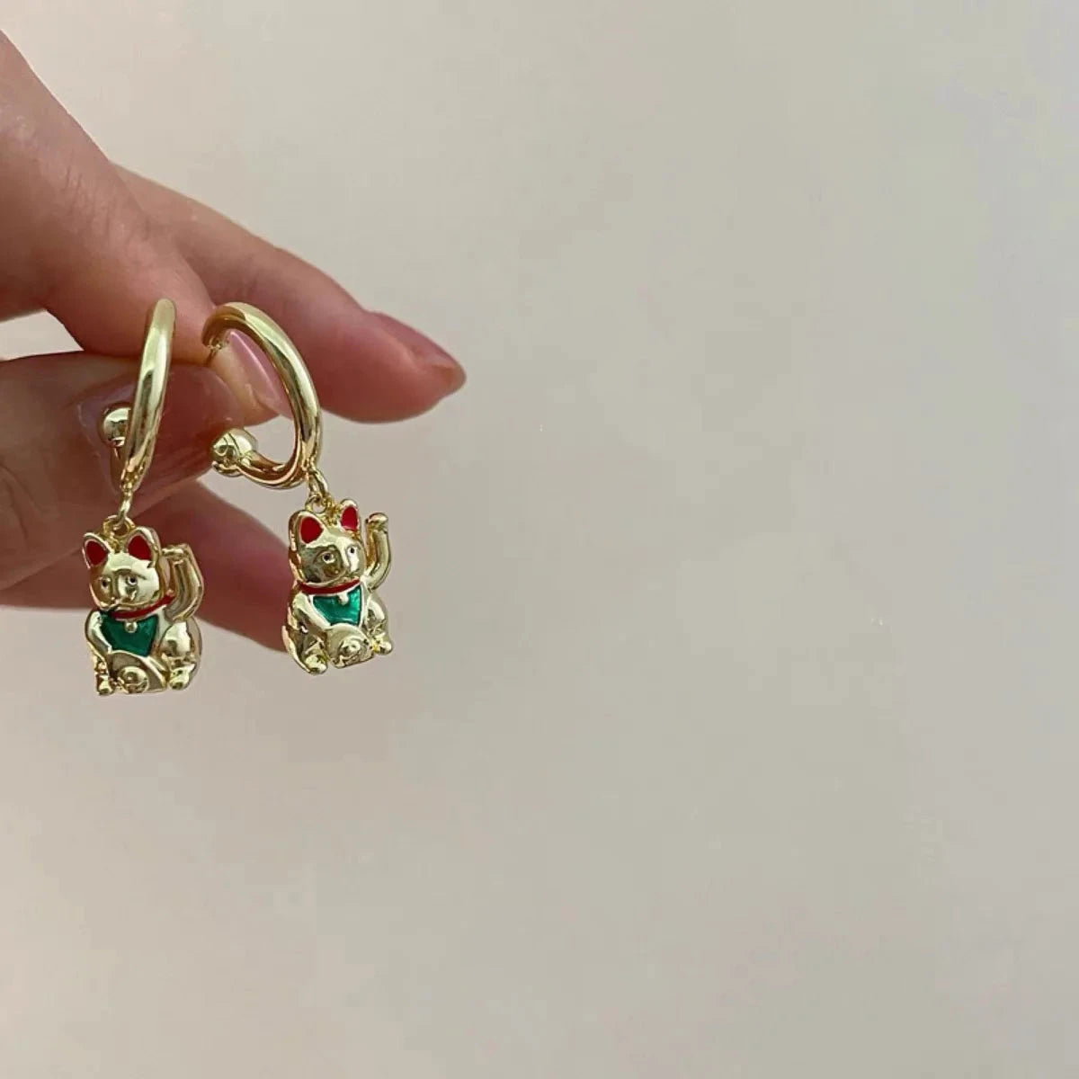 kawaiies-softtoys-plushies-kawaii-plush-Cute Lucky Cat 18K Gold-Plated Pendant Earrings Jewelry 