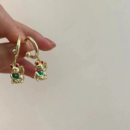 kawaiies-softtoys-plushies-kawaii-plush-Cute Lucky Cat 18K Gold-Plated Pendant Earrings Jewelry 