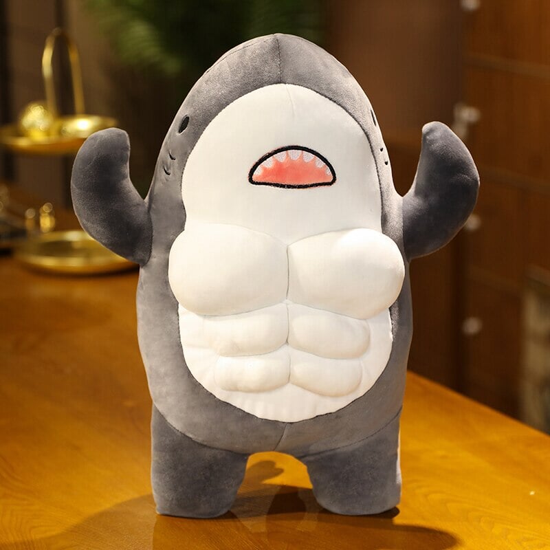 kawaiies-softtoys-plushies-kawaii-plush-Cute Muscle Shark Plushies | NEW Soft toy Gray 45cm 