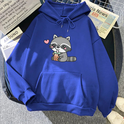 kawaiies-softtoys-plushies-kawaii-plush-Cute Raccoon Drinking Bubble Milk Tea Unisex Hoodie Apparel Dark Blue XL 