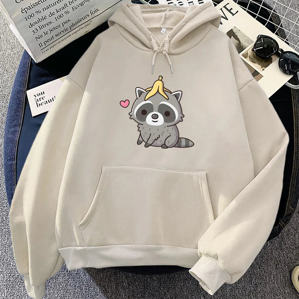 kawaiies-softtoys-plushies-kawaii-plush-Cute Raccoon with Banana Unisex Hoodie Apparel Cream XS 