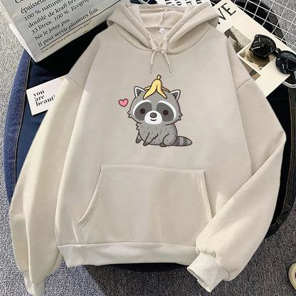 kawaiies-softtoys-plushies-kawaii-plush-Cute Raccoon with Banana Unisex Hoodie Apparel Cream XS 