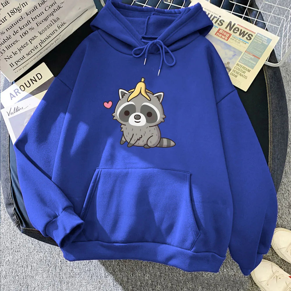 kawaiies-softtoys-plushies-kawaii-plush-Cute Raccoon with Banana Unisex Hoodie Apparel Dark Blue XL 