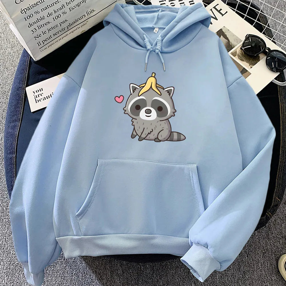 kawaiies-softtoys-plushies-kawaii-plush-Cute Raccoon with Banana Unisex Hoodie Apparel Light Blue S 