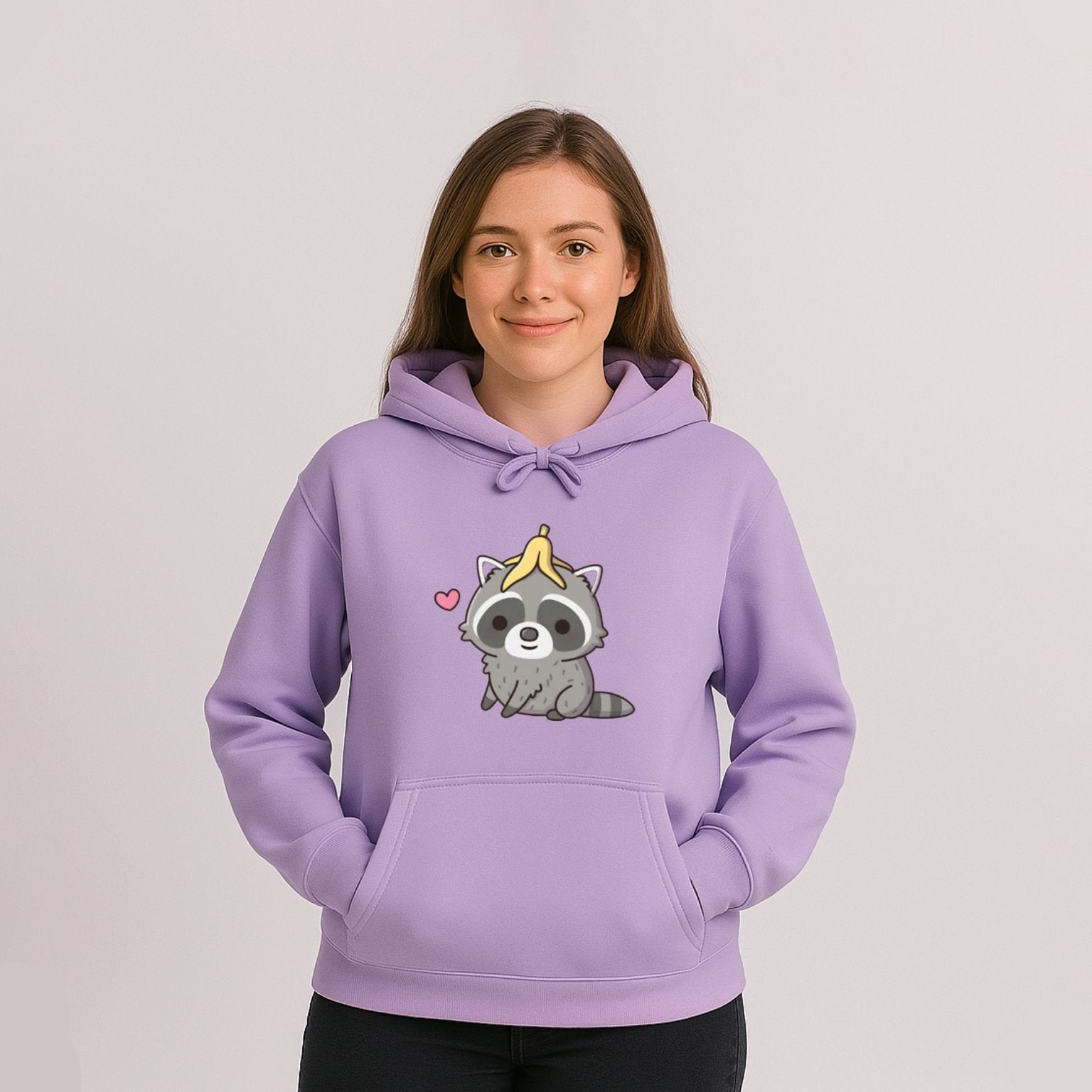 kawaiies-softtoys-plushies-kawaii-plush-Cute Raccoon with Banana Unisex Hoodie Apparel Light Purple XS 