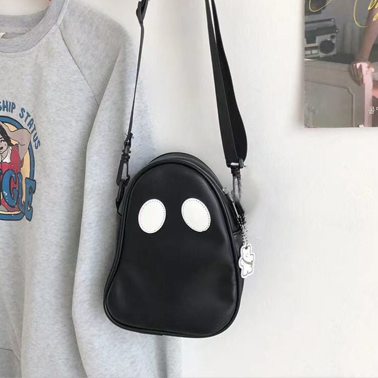 kawaiies-softtoys-plushies-kawaii-plush-Cute Round Ghost Bag | NEW Apparel Black 