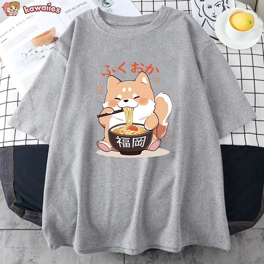 kawaiies-softtoys-plushies-kawaii-plush-Cute Shiba Inu Slurping Ramen Unisex Tee Apparel 