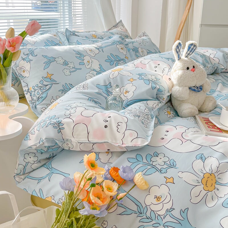 Cute White Bears Blue Orange 120gsm Polyester Bedding Sets – Kawaiies