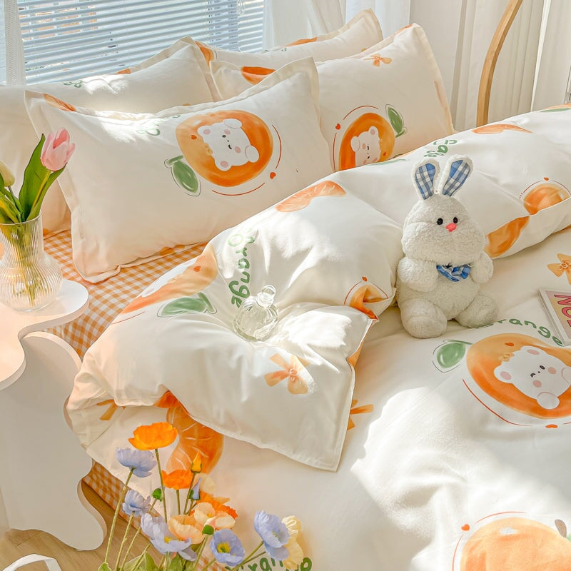 Cute White Bears Blue Orange 120gsm Polyester Bedding Sets – Kawaiies